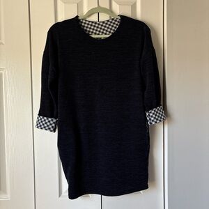 Navy Blue Sweater with Checkered Cuffs